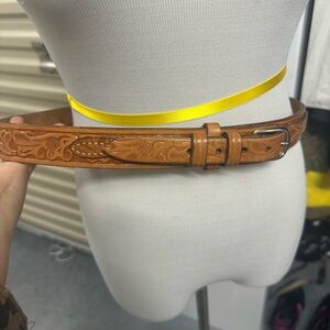 Vintage Embossed Brown Leather Belt